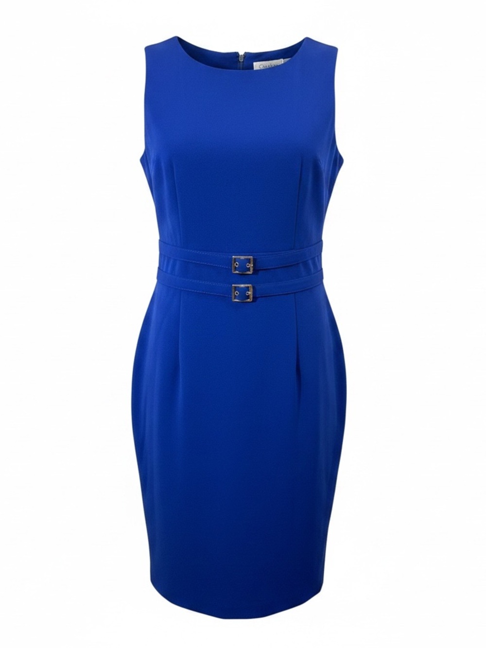 Calvin Klein Royal Blue Sleeveless Sheath Dress with Double Belts